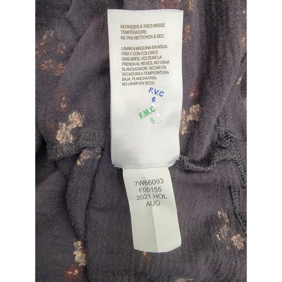 Lucky Brand Babydoll Top SZ Small Gray Floral Bohemian Peasant Long Sleeves - Picture 10 of 10
